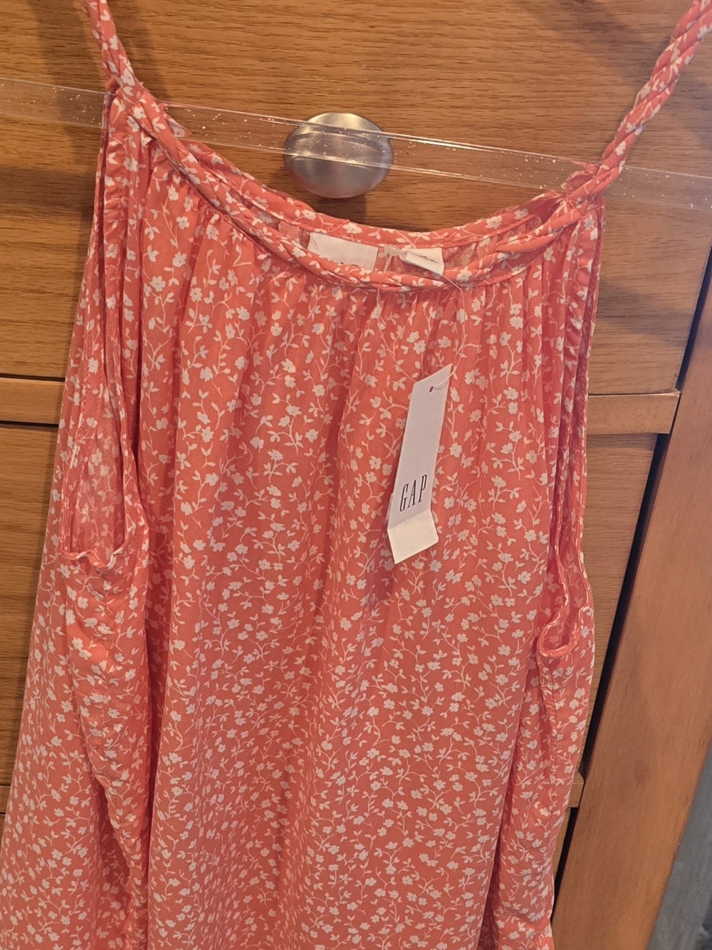 GAP NWT Coral Floral Flowy Women's Top, Braided Straps, M